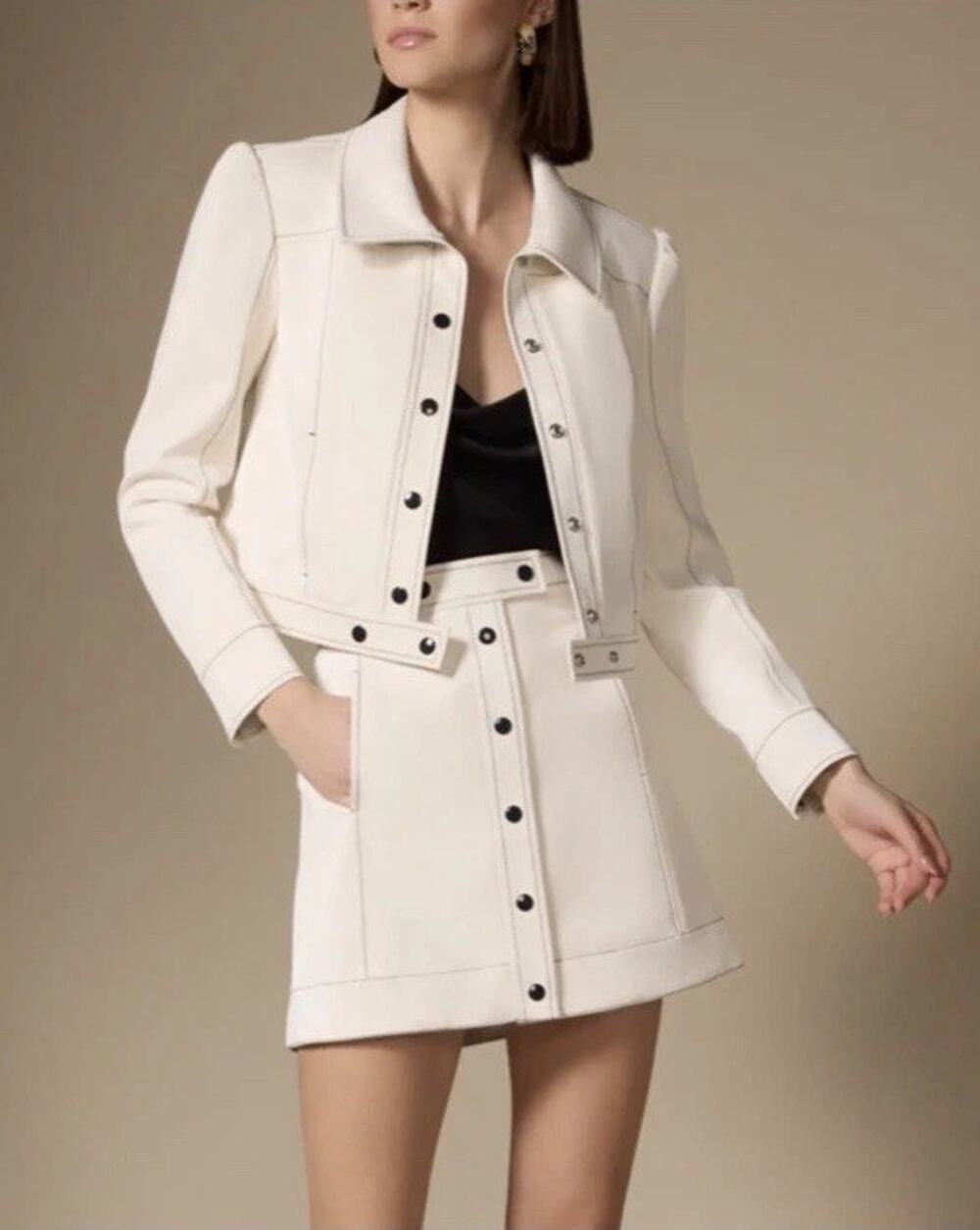 Cinq A Sept Ciara Jacket & Skirt 2 Piece SET White Faux Leather Size Small/8 EUC
